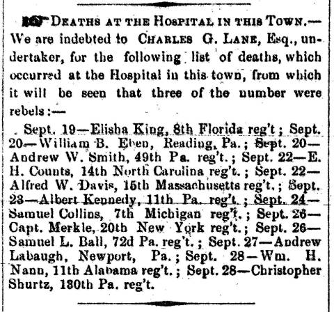 Article in Herald of Freedom & Torch Light, 1862 - "DEATHS AT THE HOSPITAL IN THIS TOWN."