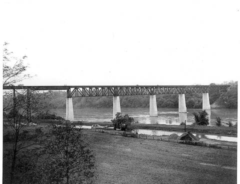 Norfolk & Western Railroad Bridge with canal in foreground, circa 1920s