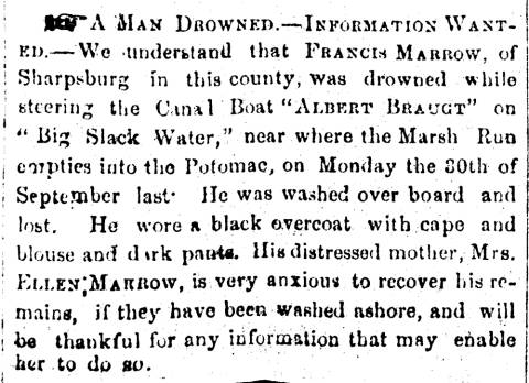 News article in Herald of Freedom & Torch Light, 1863 - "A Man Drowned."