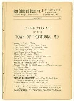 Photocopy of Directory of the Town of Frostburg, MD 1865