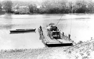 Ferry that operated between Shepherdstown and Bridgeport ; horse and wagon with family, one holding an umbrella, circa unknown