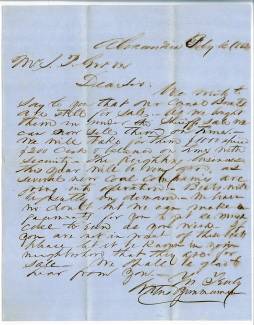 Handwritten letter to Alexandria, Feby 6, 1852