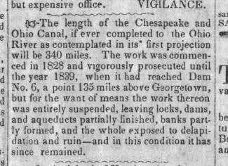 Article in The News, Hagerstown, 1846 - Opinion on Chesapeake and Ohio Canal