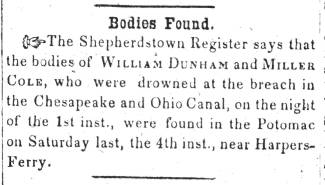 News article in Herald of Freedom & Torch Light, 1855 - "Bodies Found."