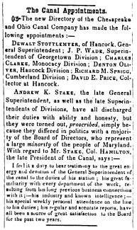 Article in Herald of Freedom & Torch Light, 1856 - "The Canal Appointments."