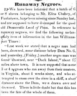 Notice in Torch Light, 1847 - "Runaway Negroes."