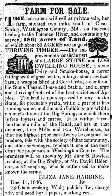Ad in Herald of Freedom, 1846 - "Farm for Sale"