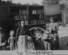 Book wagon visits grandmother and grandchildren