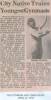 Newspaper article titled City Native Trains Youngest Gymnasts; woman in leotard with arms up