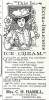 Newspaper advertisement for Ice Cream; drawing of woman in hat eating ice cream, circa 1911